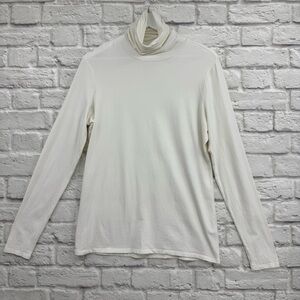 Peruvian Connection Extreme T-Neck | Ivory Pima Cotton Stretch Turtleneck Large